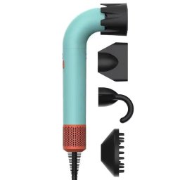Secador de Pelo Iónico Klack SECDYS CURVO 1400W Motor Digital Sin Aspas 5 Accesorios Verde