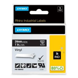 Cinta Vinilo DYMO Rhino 24 mm Blanco sobre Negro Resistente Exterior