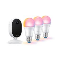 Kit Iluminación Inteligente WiZ Cámara Interior + 3 Bombillas RGB Bluetooth Blanco