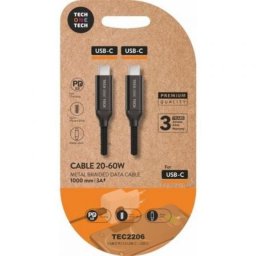 Cable USB-C a USB-C Tech One Tech 1 m 60W Power Delivery 3A Negro