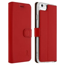 Akashi Funda Libro de Piel Genuina Roja para iPhone 6 /6S/7/8
