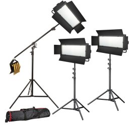 Bresser Set de Iluminación LED 3x LG-1200 72W/11.800LUX + 3x Soporte de Luz