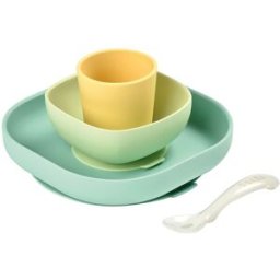 Béaba Vajilla 4 piezas silicona. Verde niño