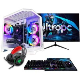 NitroPc Sobremesa Gaming Pack Avanzado AMD Ryzen 7 5700X, RTX 5060 8GB, 16GB DDR4, 1 TB M2, Win11 PRO, Accesorios + monitor 24' FHD 165Hz IPS. Blanco