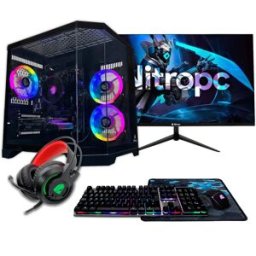 NitroPc Sobremesa Gaming Pack Avanzado AMD Ryzen 7 5700X, RTX 5060 8GB, 16GB DDR4, 1 TB M2, Win11 PRO, Accesorios + monitor 24' FHD 165Hz IPS. Negro