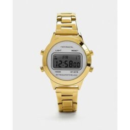 Parfois Reloj de mujer digital de acero inoxidable redondo en liso. Dorado