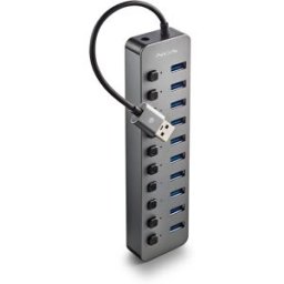 NGS Hub USB 3.0 con 10 Puertos iHub 10, Interruptores Independientes, Alta Velocidad 5 Gbps. Metálico