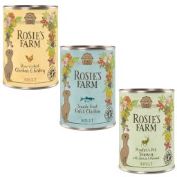 Pack ahorro Rosie's Farm 24 x 400 g Pack mixto II: pollo y pavo, presa, pescado, pollo