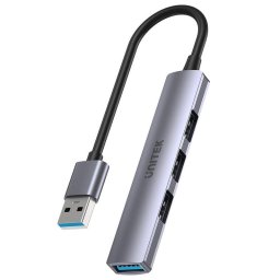 Hub Unitek 4 puertos 5000 Mbit/s USB 3.2 Gen 1 H1208A aluminio gris