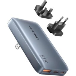 Cargador de Pared GaN Vention FCBH0 65W USB-C+C+A Ultra Slim Gris