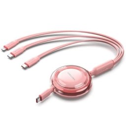 Cable USB Tipo-C 3 en 1 Vention Retráctil 1.1m 100W 480Mbps Rosa