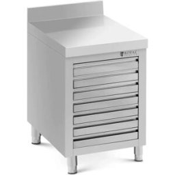 Armario de cocina de acero inoxidable con cajones - 50 x 70 cm - 185 kg - 7 cajones para masa de pizza - con salpicadero - Royal Catering 10013462