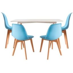 RegalosMiguel Conjunto Mesa Tower Rectangular 120 x 80 cm Blanca y Pack 4 Sillas Kelen - Azul cielo
