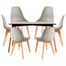 RegalosMiguel Conjunto Mesa Tower Rectangular 120 x 80 cm Negra y Pack 6 Sillas Kelen - Gris
