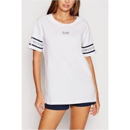 CAMISETA EA7 MUJER BLANCA DETALLE NEGRO EN LAS MANGAS