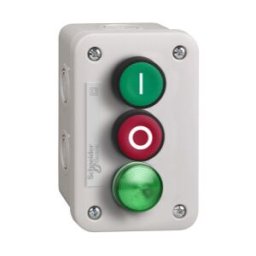 caja pulsador verde I 1 NA pulsador rojo O 1 NC piloto LED verde 24 V ref. XALE33V1B Schneider Electric [PLAZO 3-6 SEMANAS]