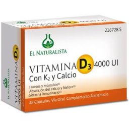 El Naturalista Vitamina D3 4000 Unidadesi K2 Calcio 48 Cápsulas