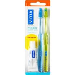 Vitis Duplo Cepillo de Dientes Access Medio + Pasta