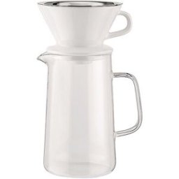Alessi Juego de café de 3 piezas SLOW COFFEE vidrio/blanco/acero inoxidable transparente