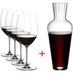 Riedel Set de 5 copas de vino tinto VERITAS Cabernet/Merlot y decantador transparente