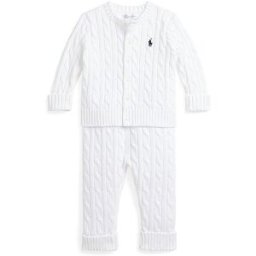 Ralph Lauren Conjunto de bebé de 2 piezas, cárdigan y pantalón blanco 74