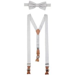 Seidenfalter Set de tirantes con pajarita y clips de botón gris claro