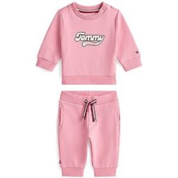 Tommy Hilfiger Conjunto de bebé de 2 piezas, suéter y pantalones de chándal rosa 74