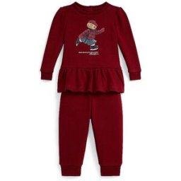 Ralph Lauren Conjunto de bebé de 2 piezas, sudadera y pantalón rojo oscuro 68