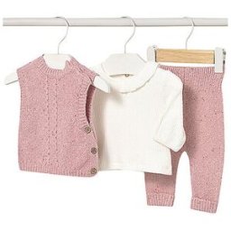 Mayoral Conjunto de bebé de 3 piezas con camiseta de manga larga, chaleco y pantalón rosa 68