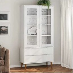 vidaxl Mueble vitrina MOLDE madera maciza de pino blanco 90x35x175 cm