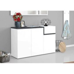 Dmora Zapatero Dmessia, Mueble multiusos 3 puertas y 1 puerta abatible, Zapatero de entrada, 100% Made in Italy, cm 120x40h80, Blanco Brillo y Pizarra