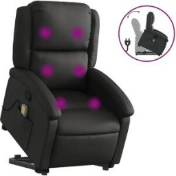 vidaxl Sillón reclinable de masaje elevable cuero auténtico negro