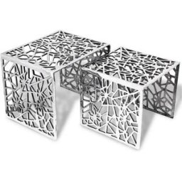 vidaxl Mesa auxiliar cuadrada aluminio plateada 2 unidades