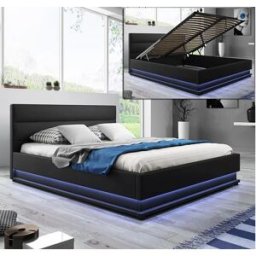 MB Muebles Bonitos Cama de matrimonio con canapé 150x190cm en Negro con LED Nitas