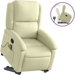 vidaxl Sillón reclinable elevable cuero auténtico color crema