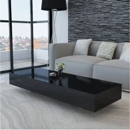 Clicnbuy Mesa de centro de MDF negra con brillo