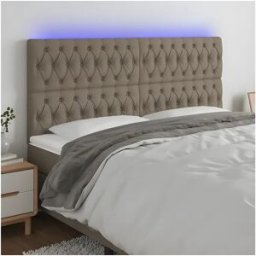 Clicnbuy Cabecero con luces LED tela gris taupe 200x7x118/128 cm