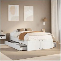 Clicnbuy Cama sin colchón con cajones madera de pino blanco 135x190 cm