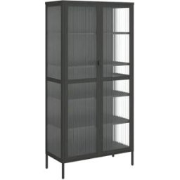 vidaxl Aparador alto vidrio y acero negro 85x40x180 cm
