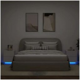 Clicnbuy Mesitas de noche con luces LED 2 unidades madera ingeniería blanca