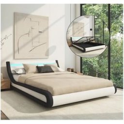 MB Muebles Bonitos Cama de matrimonio con canapé 150x190cm en Blanco y Negro con LED Parisina