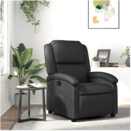 Clicnbuy Sillón reclinable de cuero auténtico negro