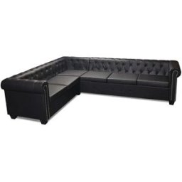 vidaxl Sofá de esquina Chesterfield 6 plazas cuero artificial negro