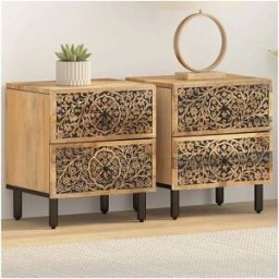 vidaxl Mesitas de noche 2 uds madera maciza de mango 40x33x46 cm