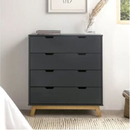 VS Venta-stock Cómoda de Noche Miranda de 4 cajones Antracita, DM Lacado, Patas de Madera y guías metálicas