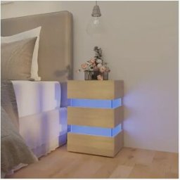 Clicnbuy Mesita de noche luz LED madera de ingeniería Sonoma 45x35x67 cm