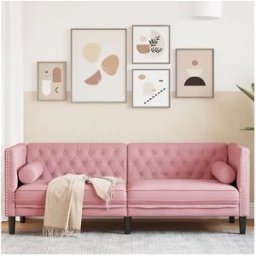 Clicnbuy Sofá Chesterfield 3 plazas con cojines terciopelo rosa