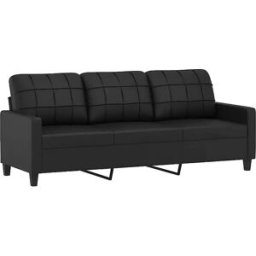 vidaxl Sofá de 3 plazas de cuero sintético negro 180 cm
