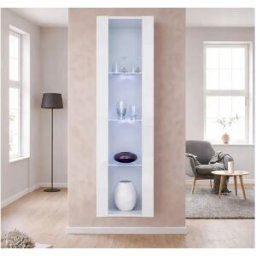 MB Muebles Bonitos Vitrina colgante para Salón comedor en Blanco con LED 40x29x170cm Nora V5