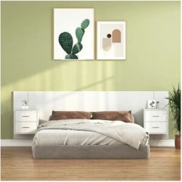Clicnbuy Cabecero de cama con mesitas madera contrachapada blanco